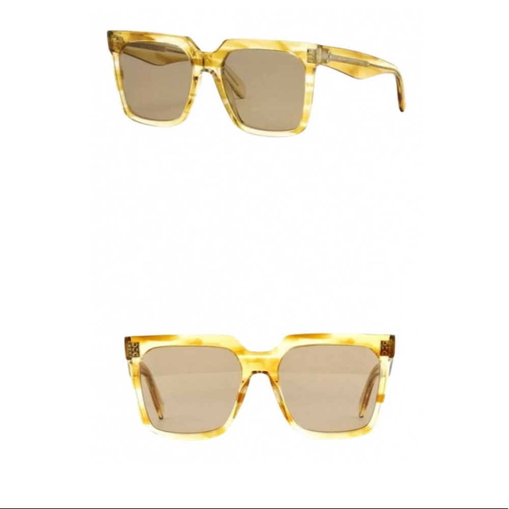 Celine Sunglasses CL40055I 55E Striped Yellow Square Frames Brown Gradient Lens